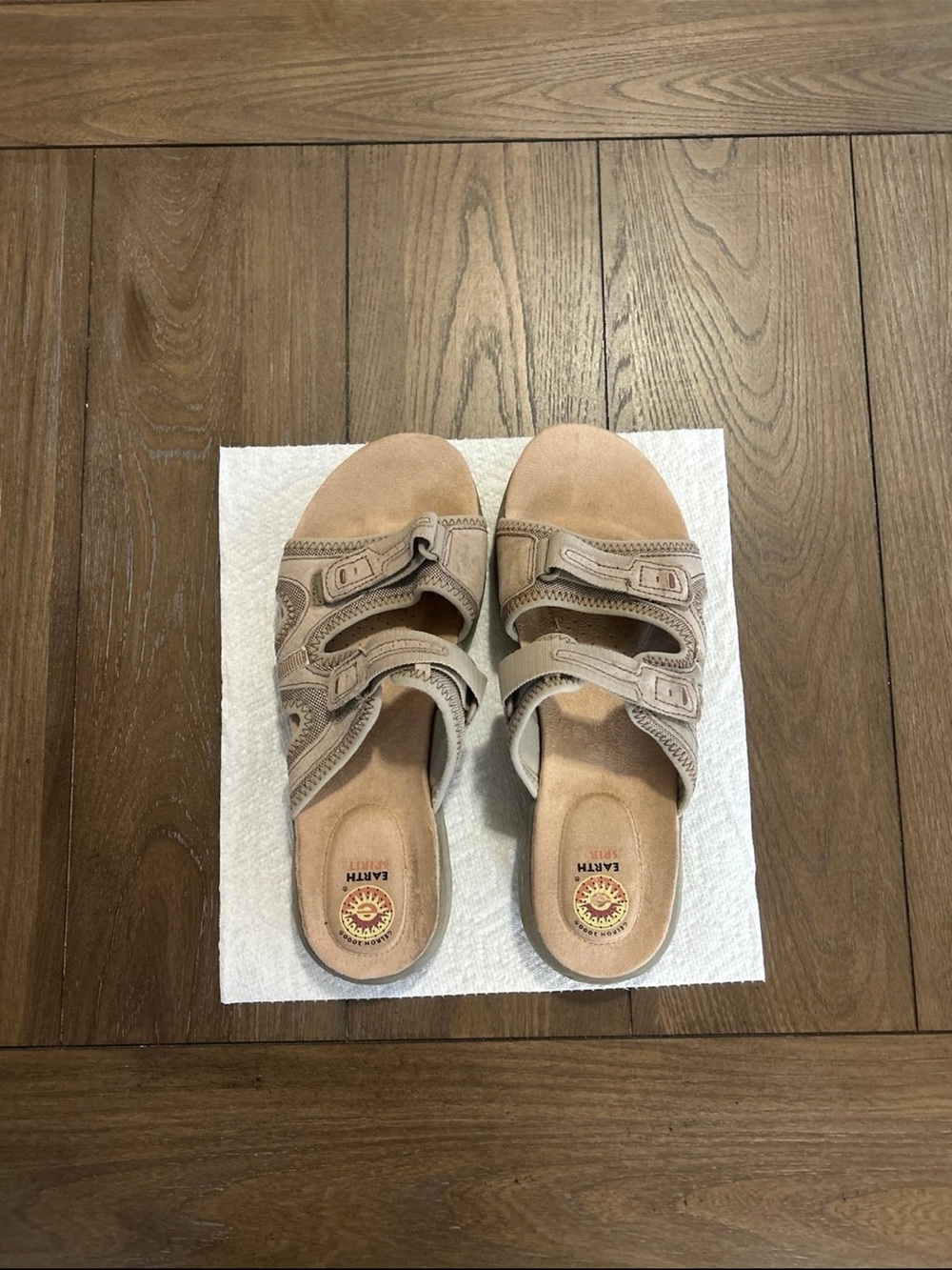Earth Taupe Suede Double-Strap Slip-On Sandals